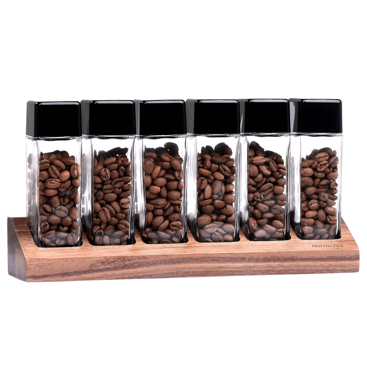 Normcore / 6 GLASS TUBES COFFEE BEAN CELLARS WITH WALNUT STAND | NormCoreWares
