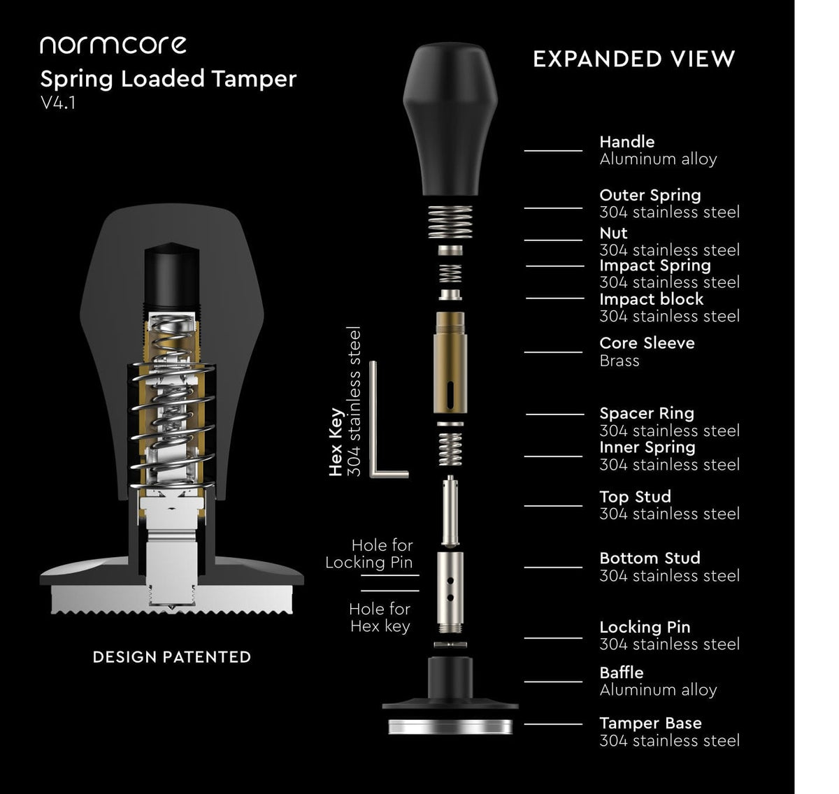Normcore V4.1 Spring Loaded Coffee Tamper with "Click" Sound | NormCoreWares