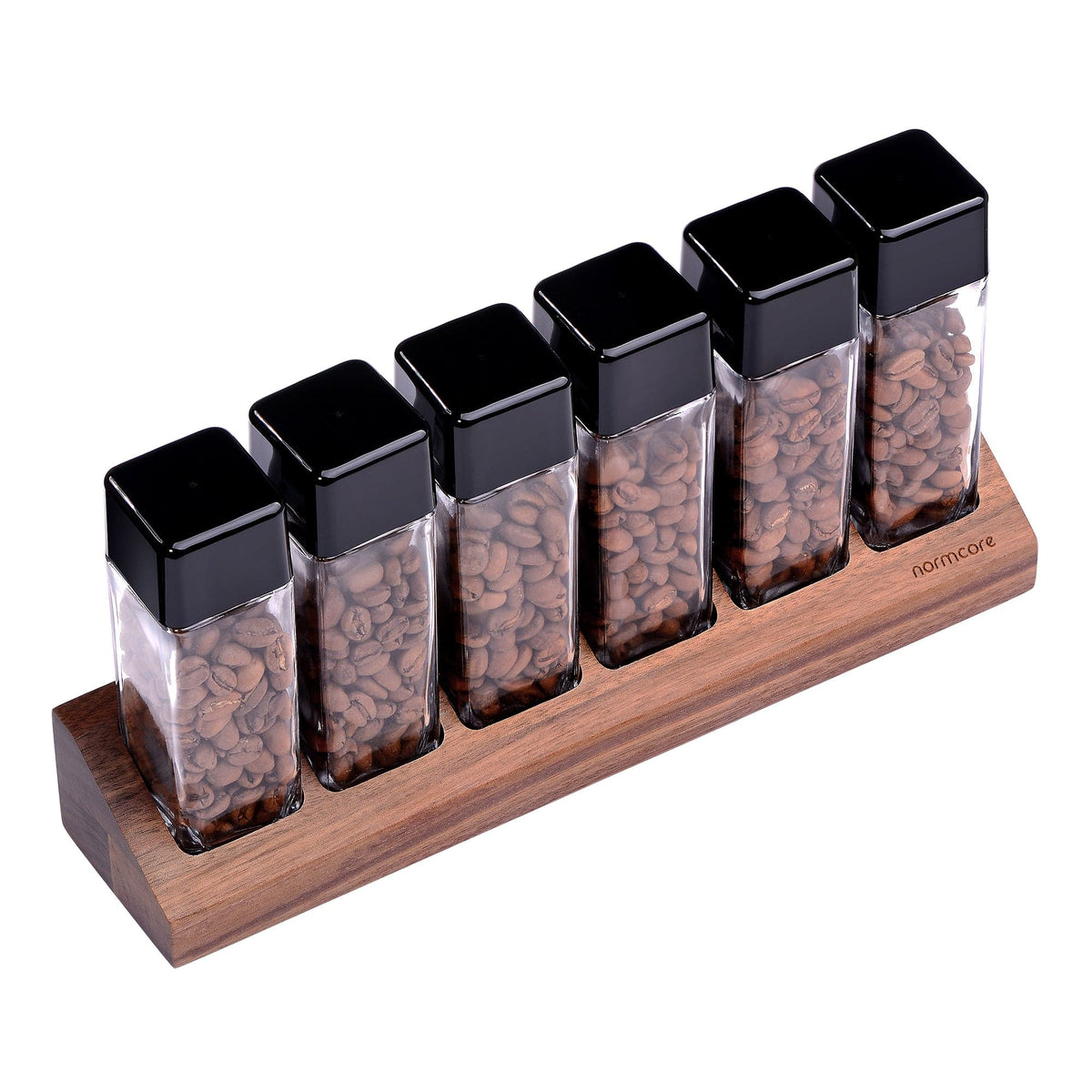 Normcore / 6 GLASS TUBES COFFEE BEAN CELLARS  WITH WALNUT STAND | NormCoreWares