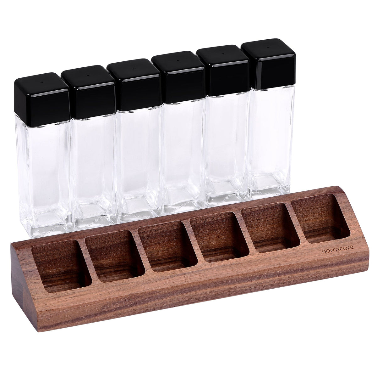 Normcore / 6 GLASS TUBES COFFEE BEAN CELLARS  WITH WALNUT STAND | NormCoreWares