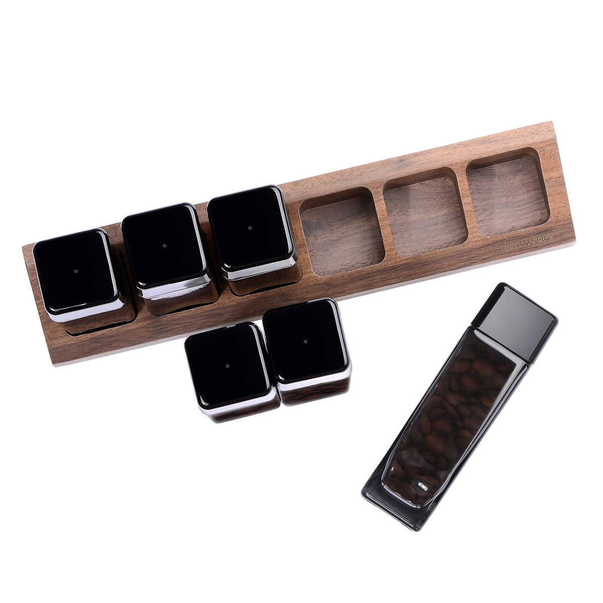 Normcore / 6 GLASS TUBES COFFEE BEAN CELLARS  WITH WALNUT STAND | NormCoreWares