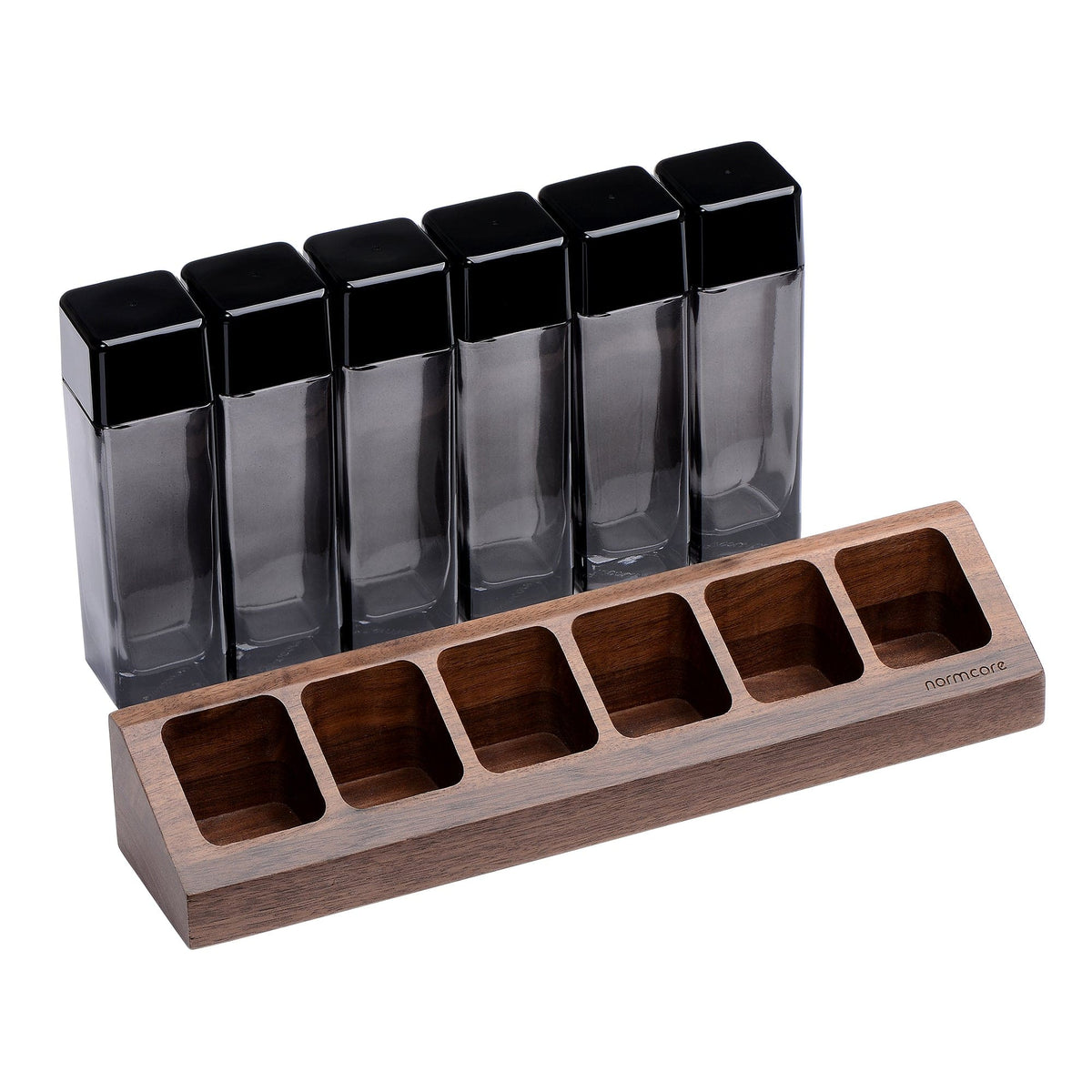 Normcore / 6 GLASS TUBES COFFEE BEAN CELLARS  WITH WALNUT STAND | NormCoreWares
