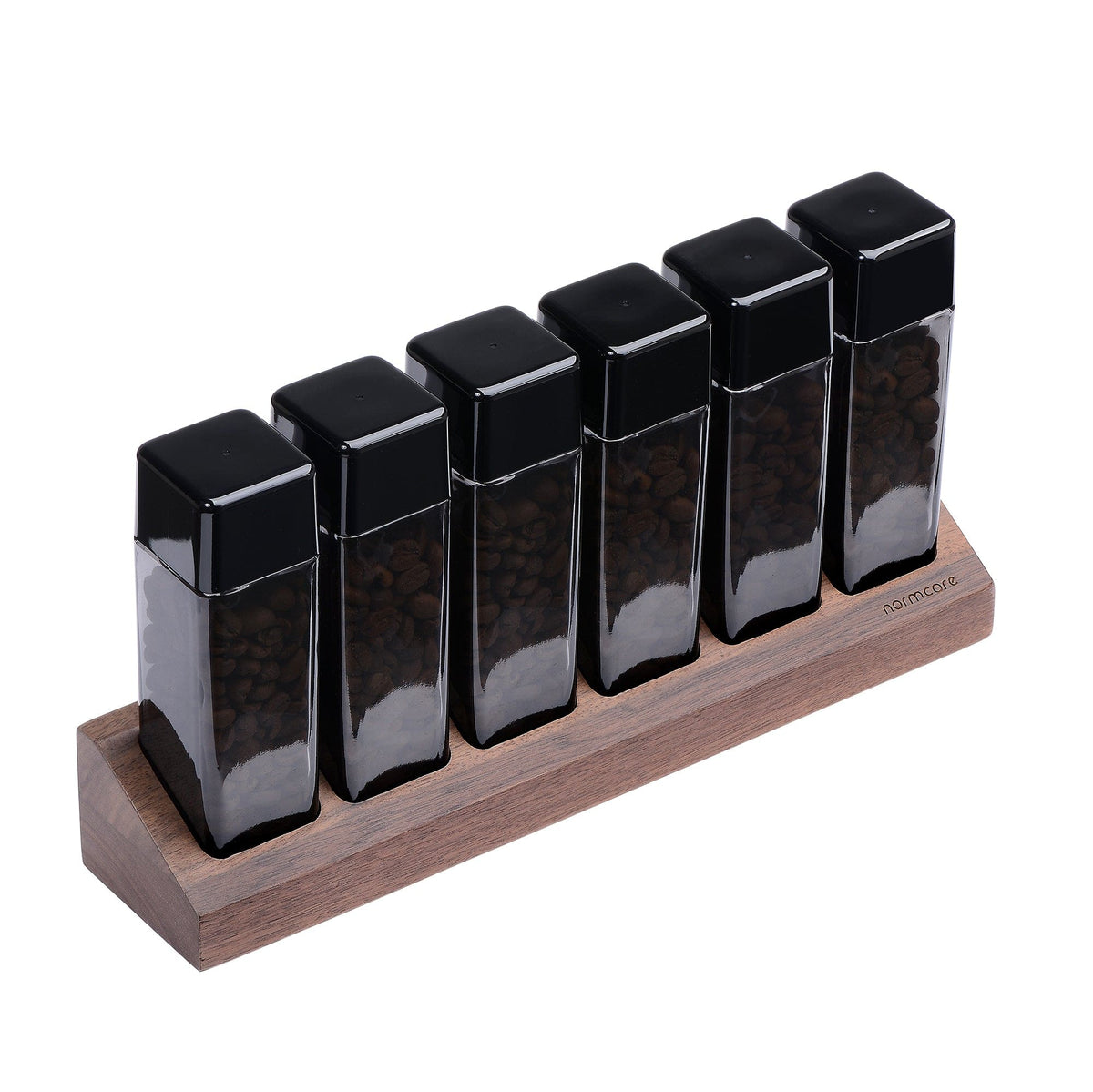 Normcore / 6 GLASS TUBES COFFEE BEAN CELLARS  WITH WALNUT STAND | NormCoreWares